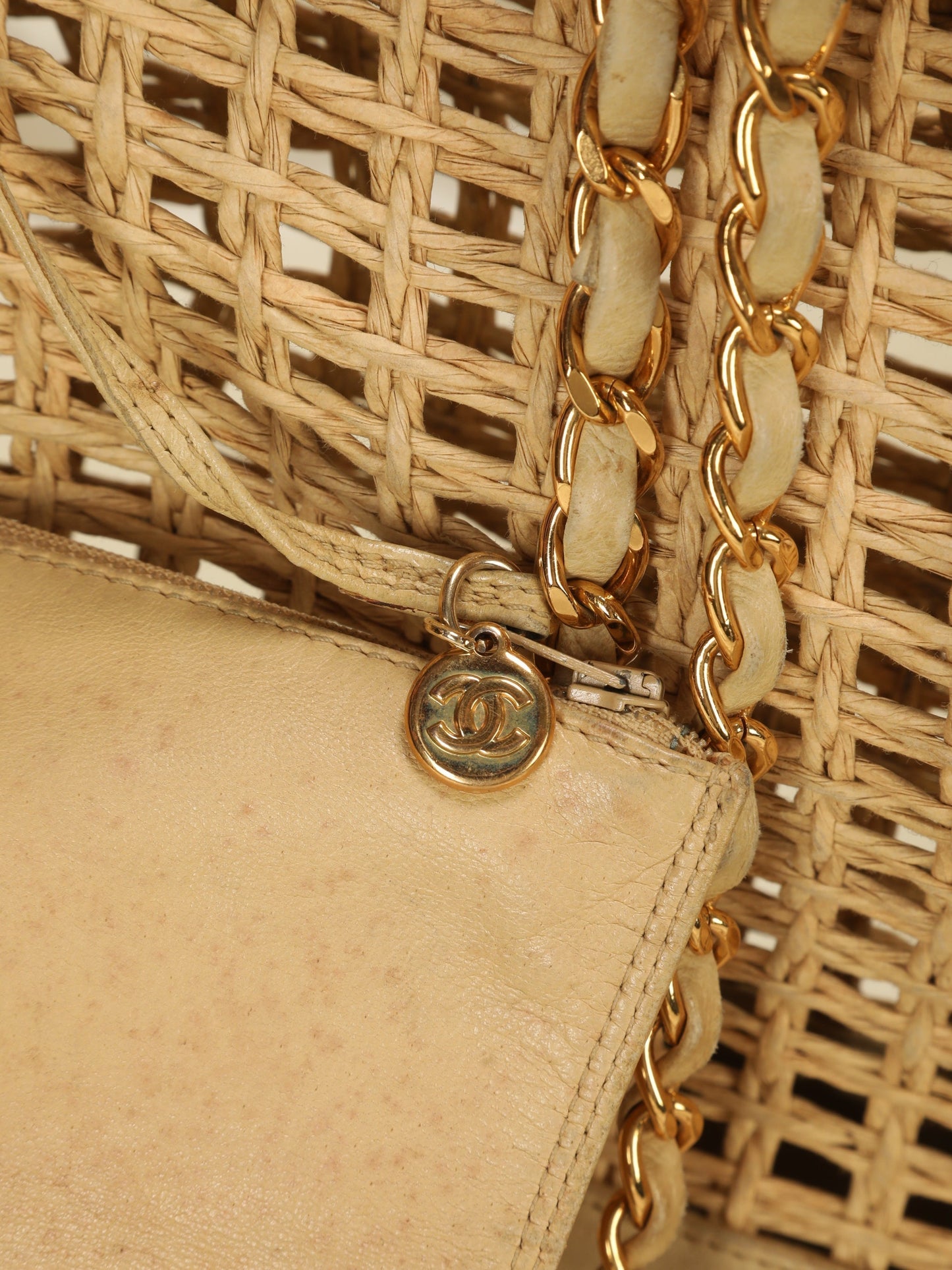 Extremely Rare Chanel Raffia & Lambskin Logo Tote