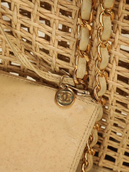 Extremely Rare Chanel Raffia & Lambskin Logo Tote
