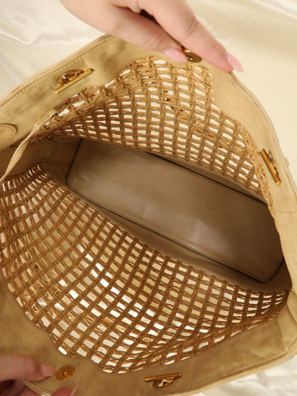 Extremely Rare Chanel Raffia & Lambskin Logo Tote