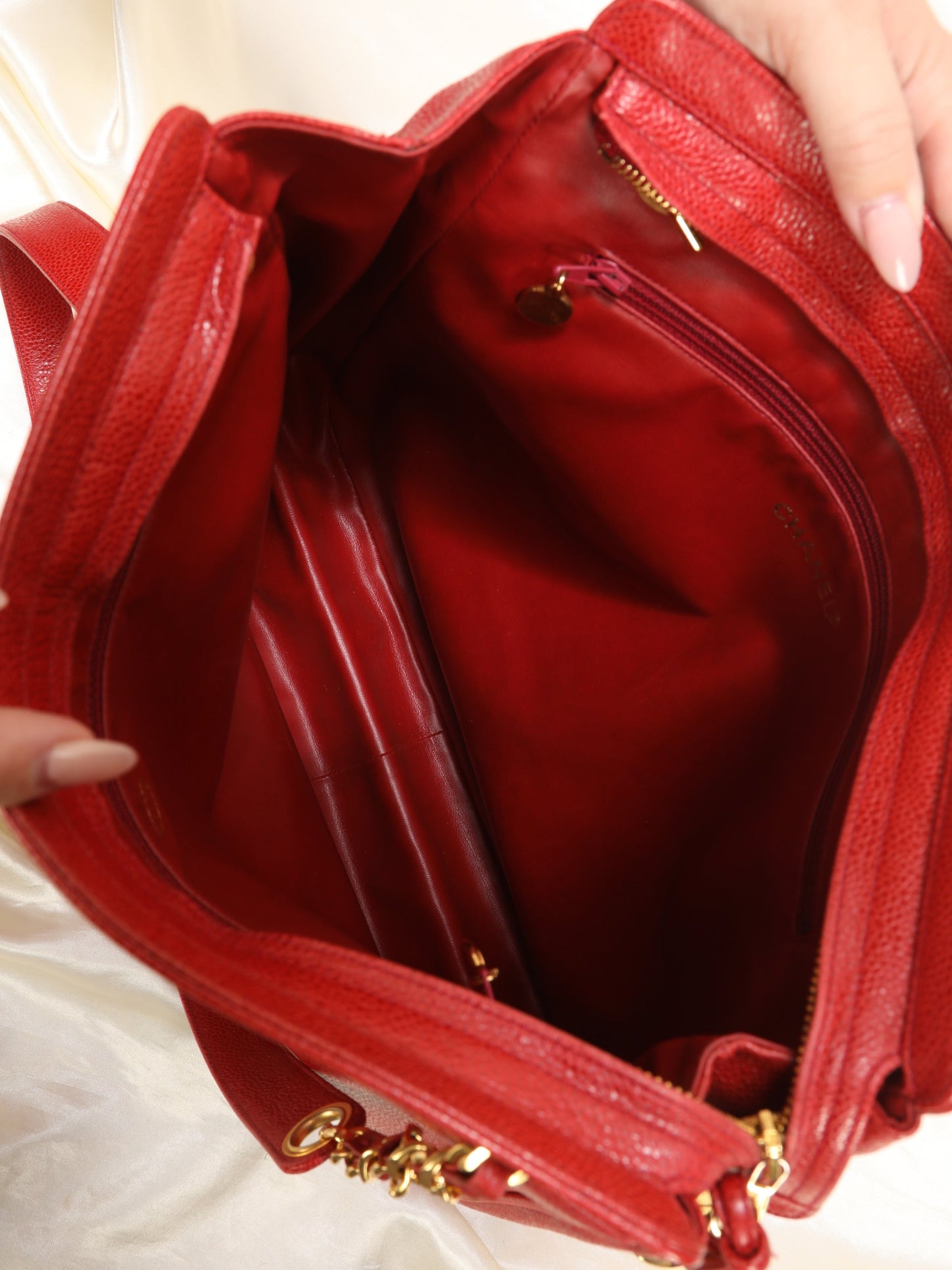 Chanel Caviar Red Logo Tote