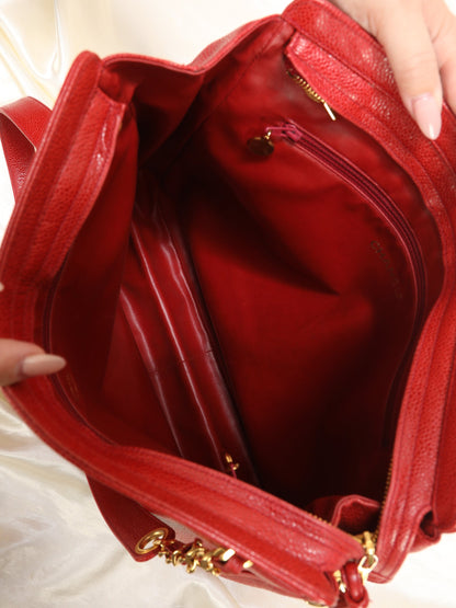 Chanel Caviar Red Logo Tote