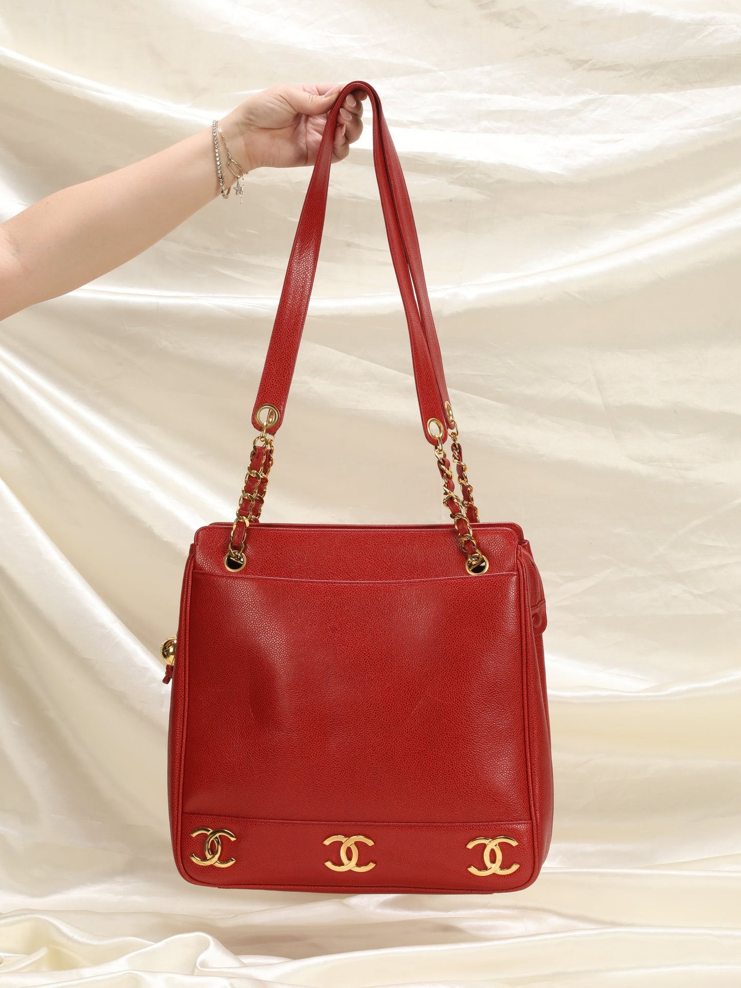 Chanel Caviar Red Logo Tote