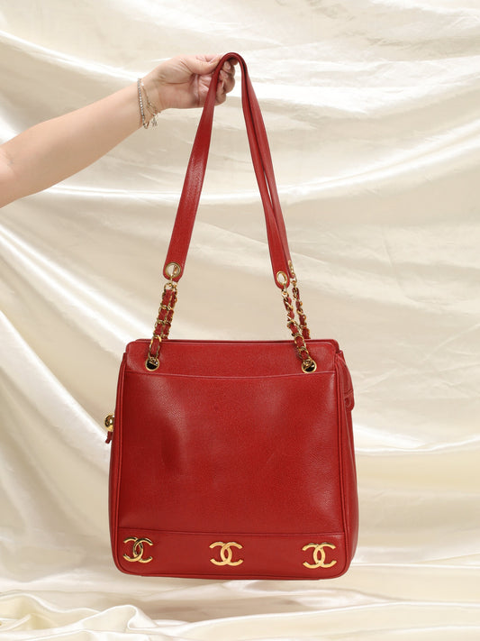 Chanel Caviar Red Logo Tote