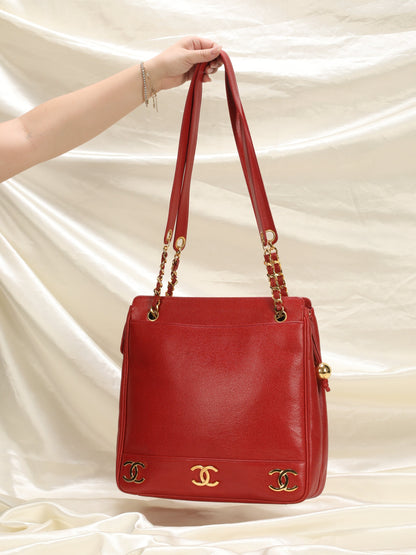 Chanel Caviar Red Logo Tote