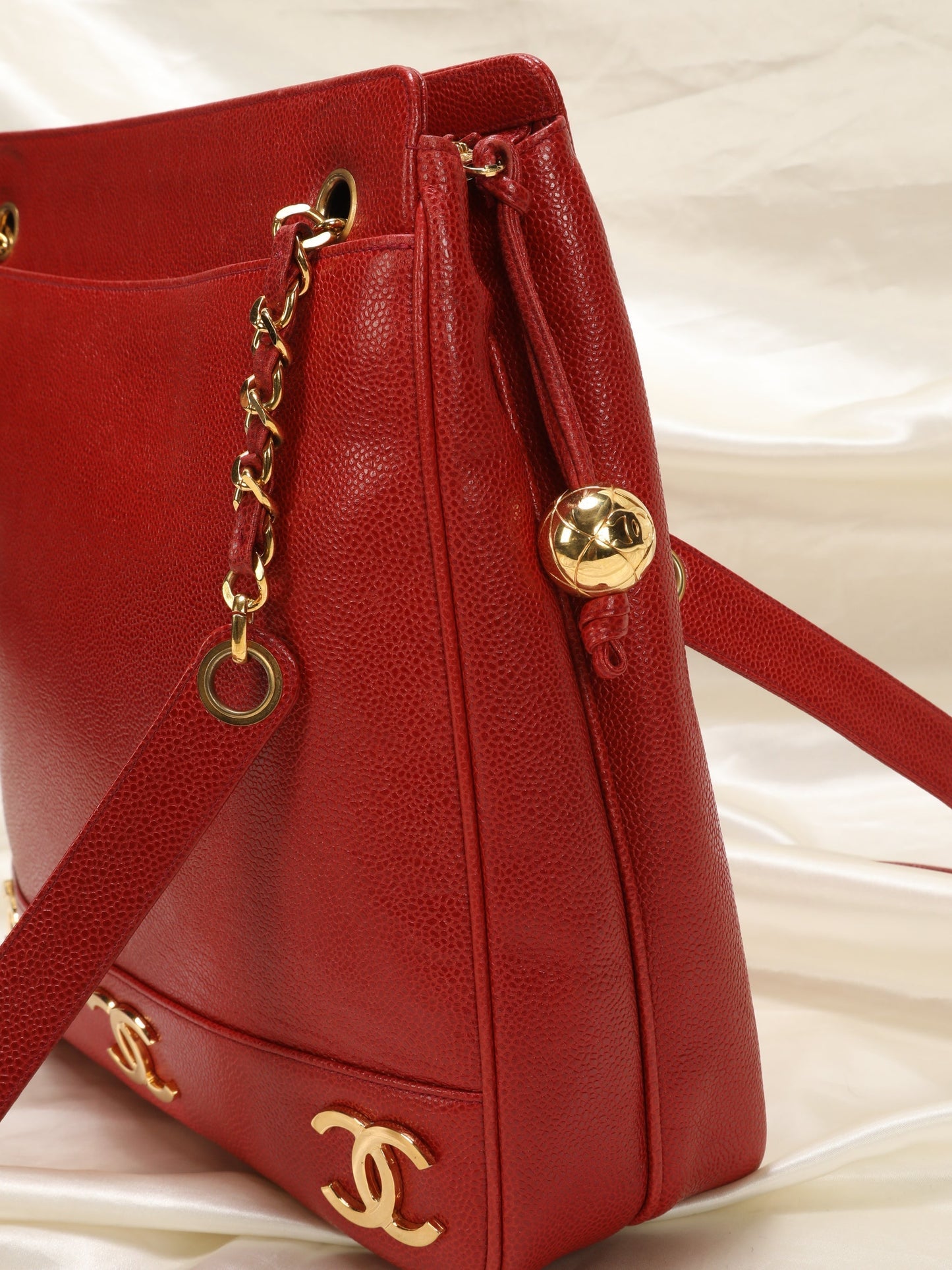 Chanel Caviar Red Logo Tote