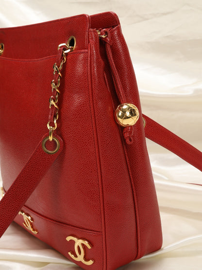 Chanel Caviar Red Logo Tote