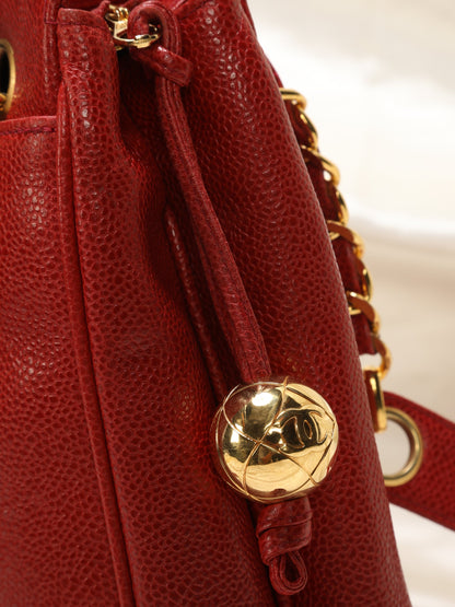 Chanel Caviar Red Logo Tote