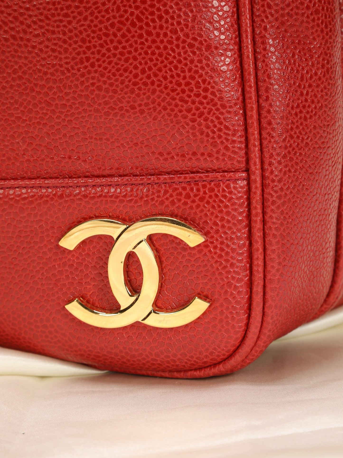 Chanel Caviar Red Logo Tote