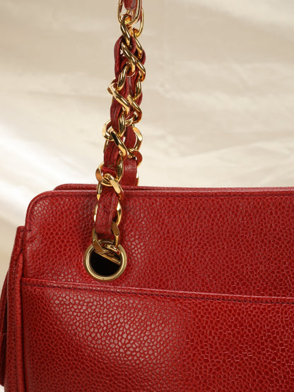 Chanel Caviar Red Logo Tote