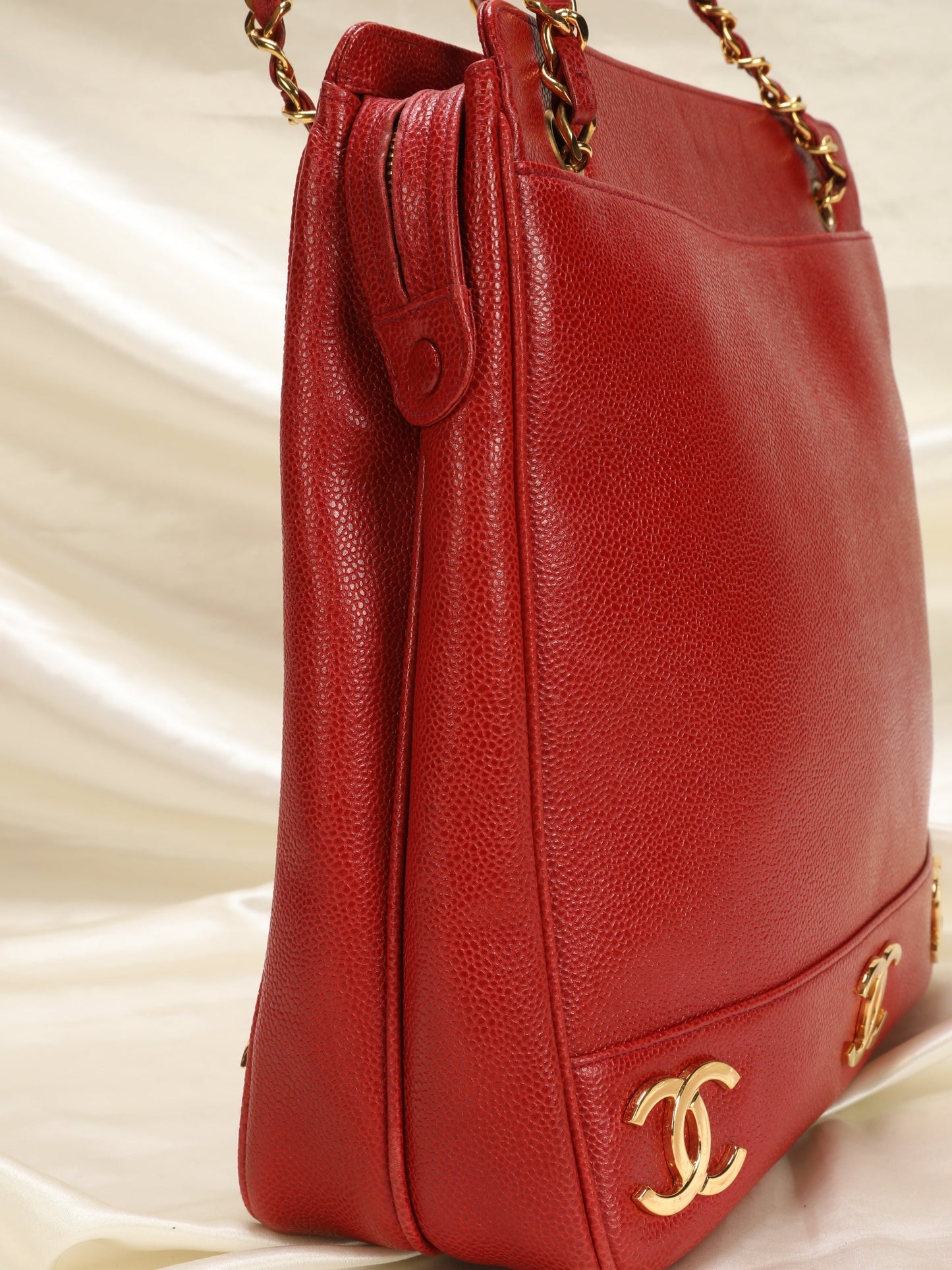 Chanel Caviar Red Logo Tote