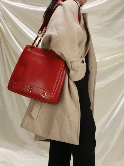 Chanel Caviar Red Logo Tote