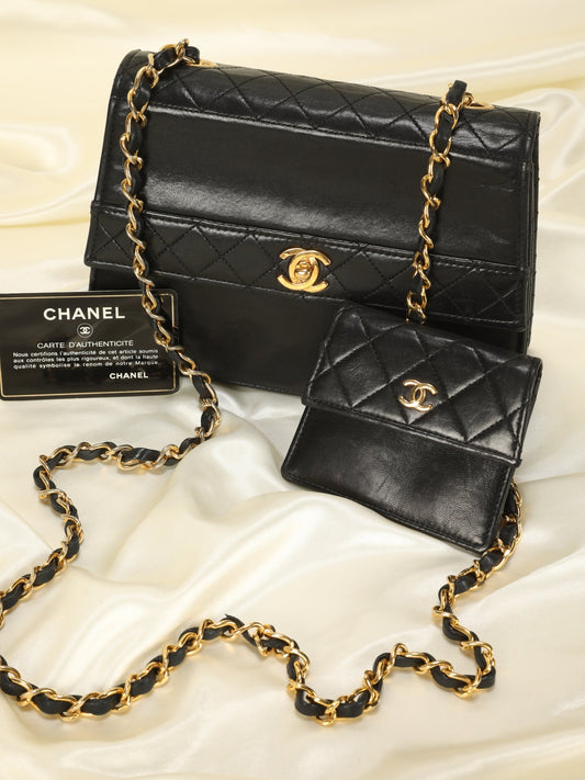 Extremely Rare Chanel Trapezoid Lambskin Bag with Wallet