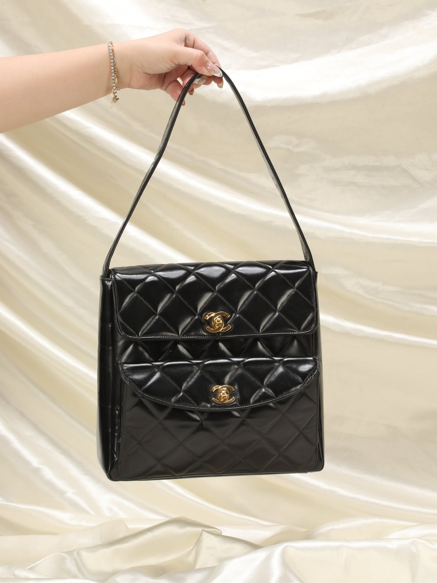 Chanel Patent Double Turnlock Flap Bag