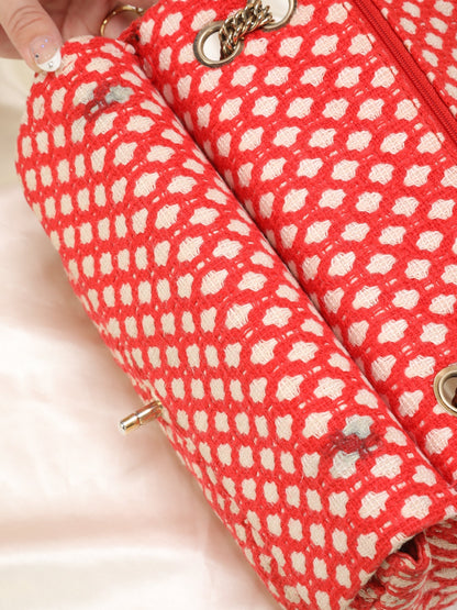 Chanel Red Tweed Double Flap Bag