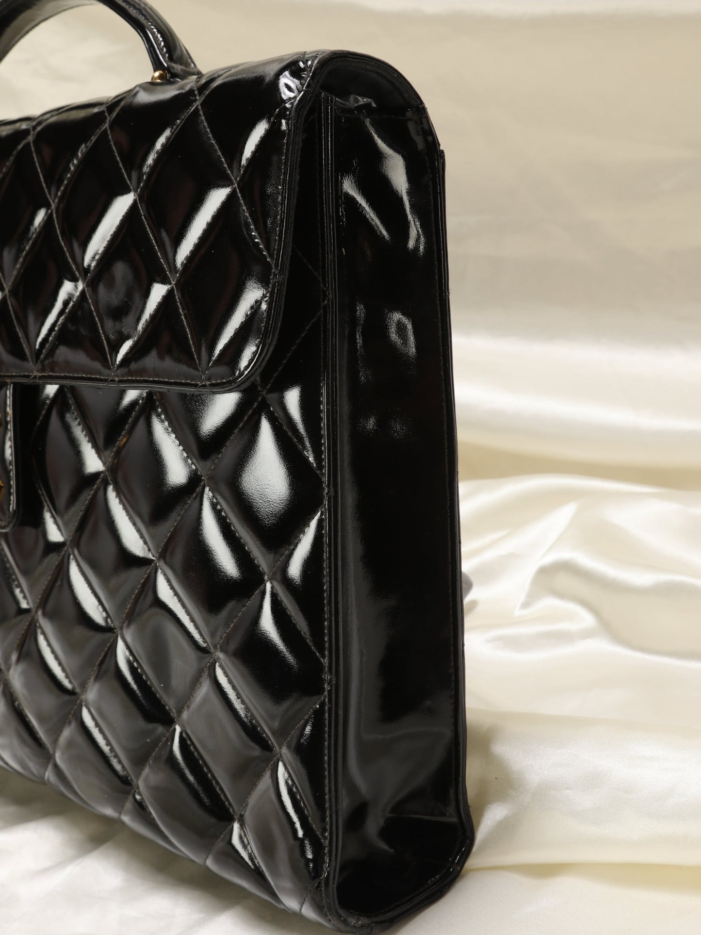 Chanel XL Logo Quilted Patent Top Handle