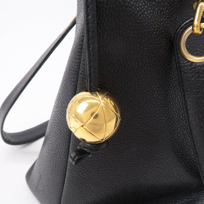 CHANEL Caviar Skin Chain Tote Bag Black Gold Hardware A03578