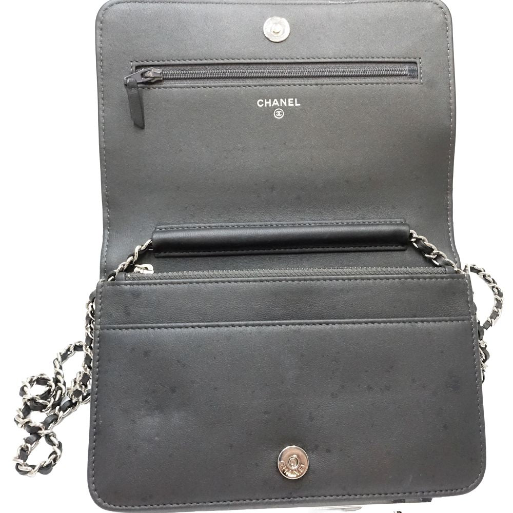Chanel Camellia Lambskin Chain Wallet