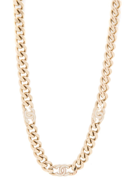 Chanel S/S 2022 Gold & Beige Enamel Logo CC Chain Necklace