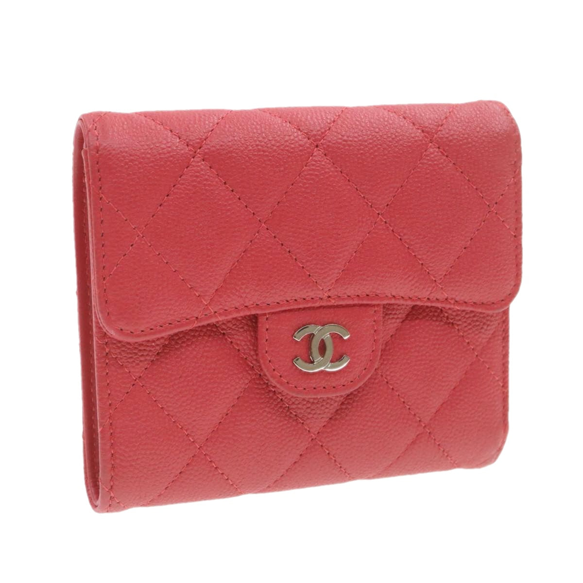 CHANEL Caviar Skin Matelasse Wallet Pink Red CC 18734SA