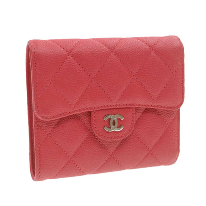 CHANEL Caviar Skin Matelasse Wallet Pink Red CC 18734SA