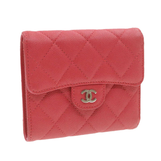CHANEL Caviar Skin Matelasse Wallet Pink Red CC 18734SA