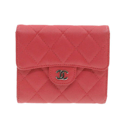 CHANEL Caviar Skin Matelasse Wallet Pink Red CC 18734SA