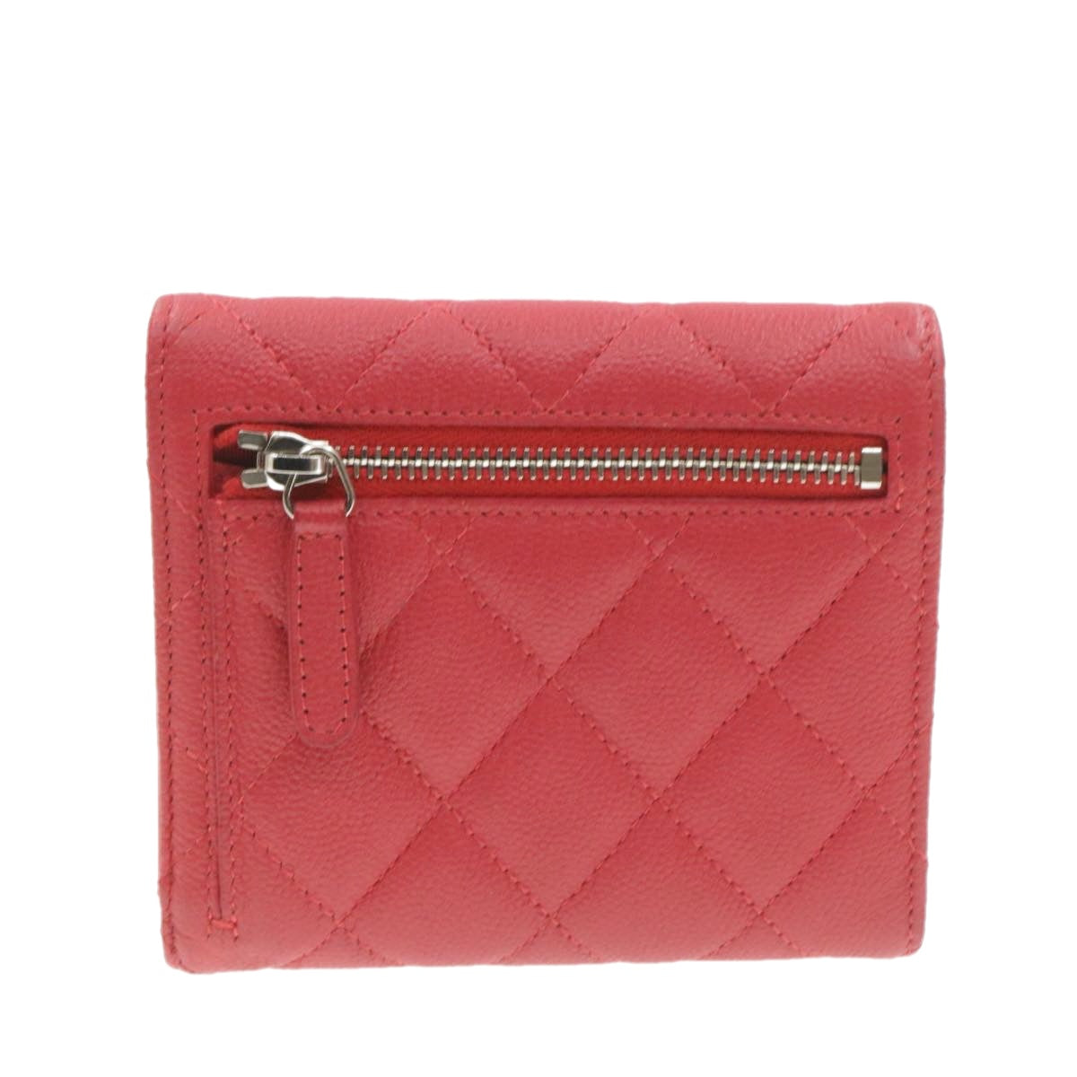 CHANEL Caviar Skin Matelasse Wallet Pink Red CC 18734SA