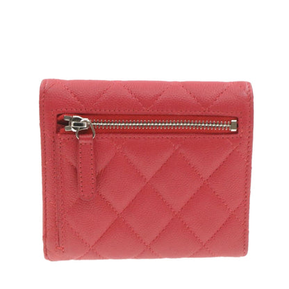 CHANEL Caviar Skin Matelasse Wallet Pink Red CC 18734SA