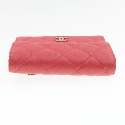 CHANEL Caviar Skin Matelasse Wallet Pink Red CC 18734SA