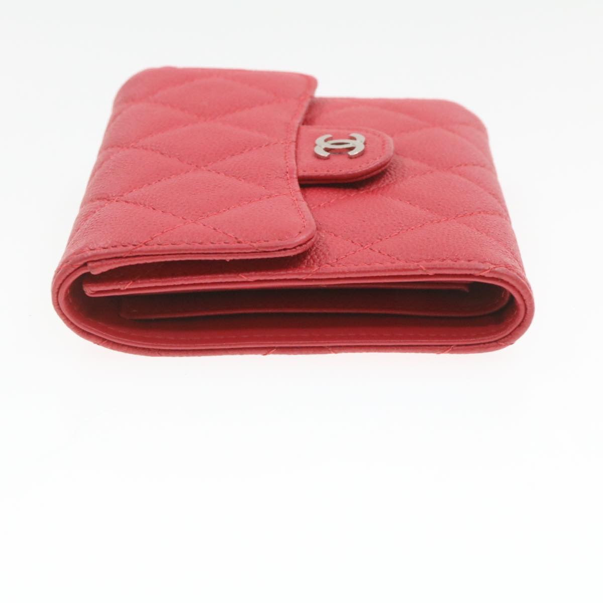 CHANEL Caviar Skin Matelasse Wallet Pink Red CC 18734SA