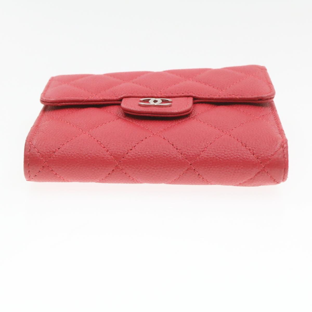 CHANEL Caviar Skin Matelasse Wallet Pink Red CC 18734SA