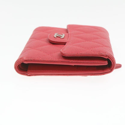 CHANEL Caviar Skin Matelasse Wallet Pink Red CC 18734SA
