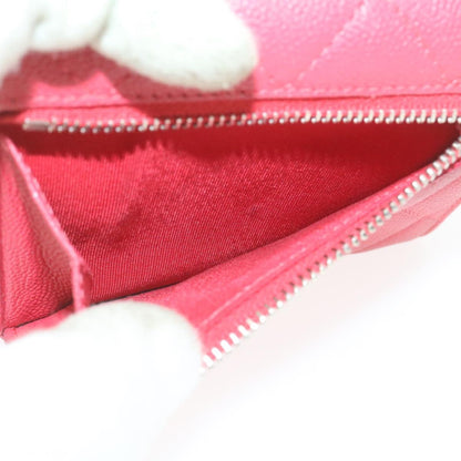 CHANEL Caviar Skin Matelasse Wallet Pink Red CC 18734SA