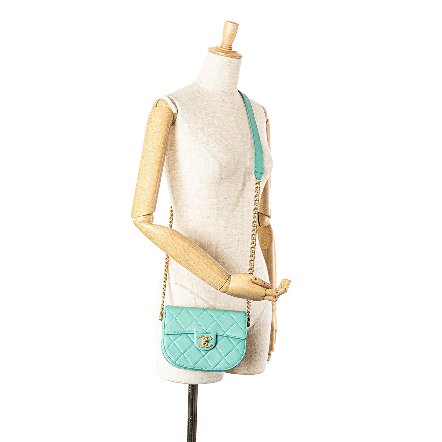 Blue Chanel Quilted Lambskin Round Moon Messenger Flap Crossbody Bag