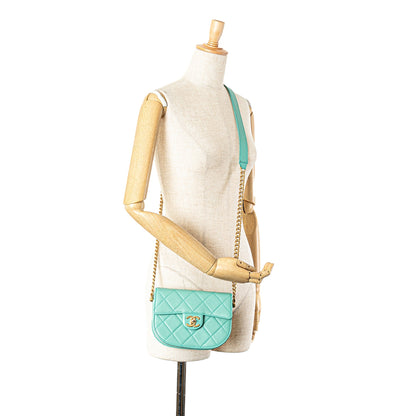 Blue Chanel Quilted Lambskin Round Moon Messenger Flap Crossbody Bag