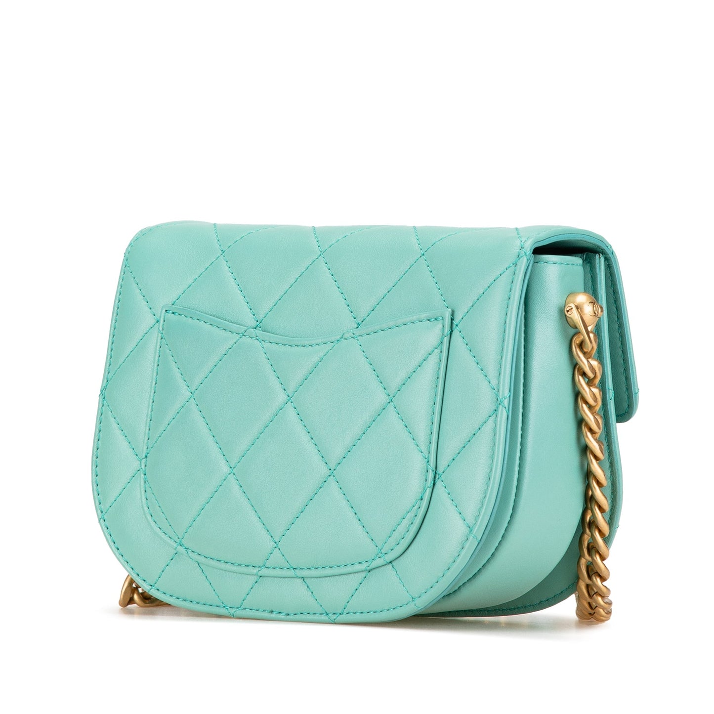 Blue Chanel Quilted Lambskin Round Moon Messenger Flap Crossbody Bag