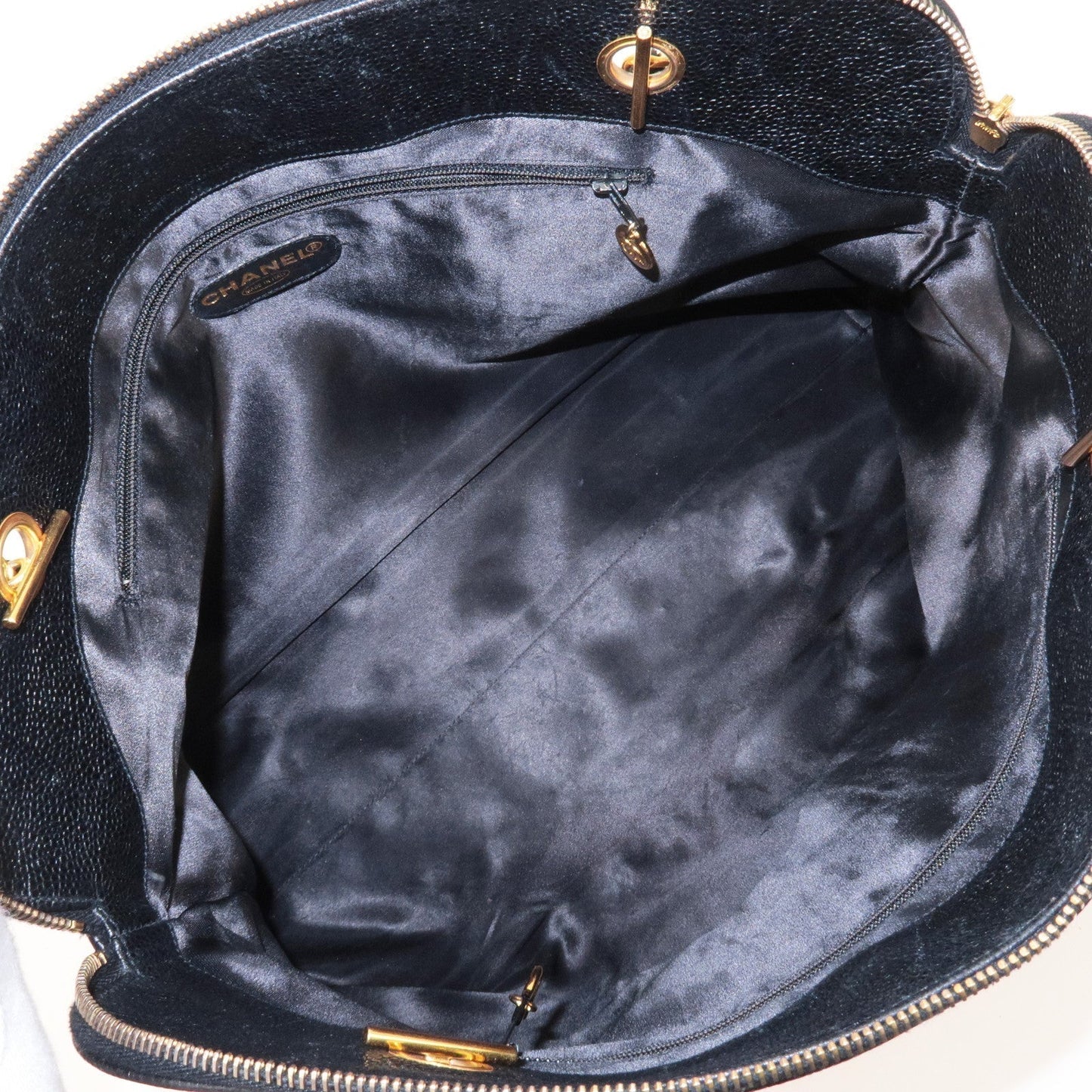 CHANEL Caviar Skin Chain Tote Bag Black Gold Hardware A03578