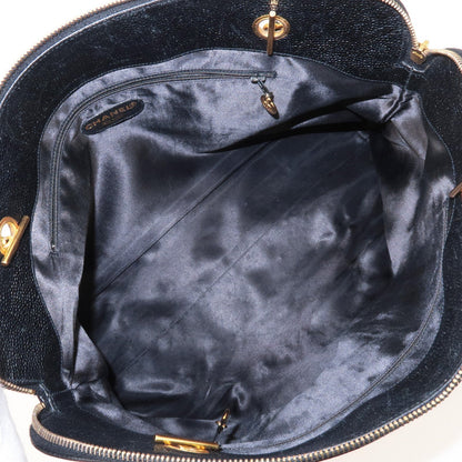CHANEL Caviar Skin Chain Tote Bag Black Gold Hardware A03578