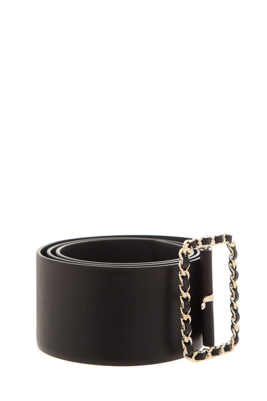 Chanel Black Leather Woven Buckle Wide Belt SZ 95/38
