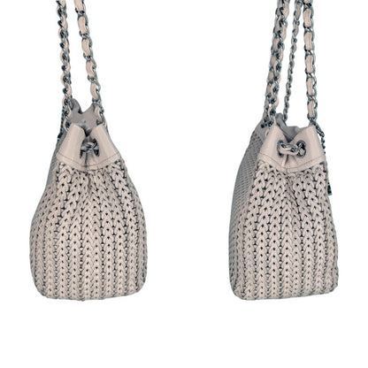 Chanel Vintage CC Charm Beige Woven Leather Tote