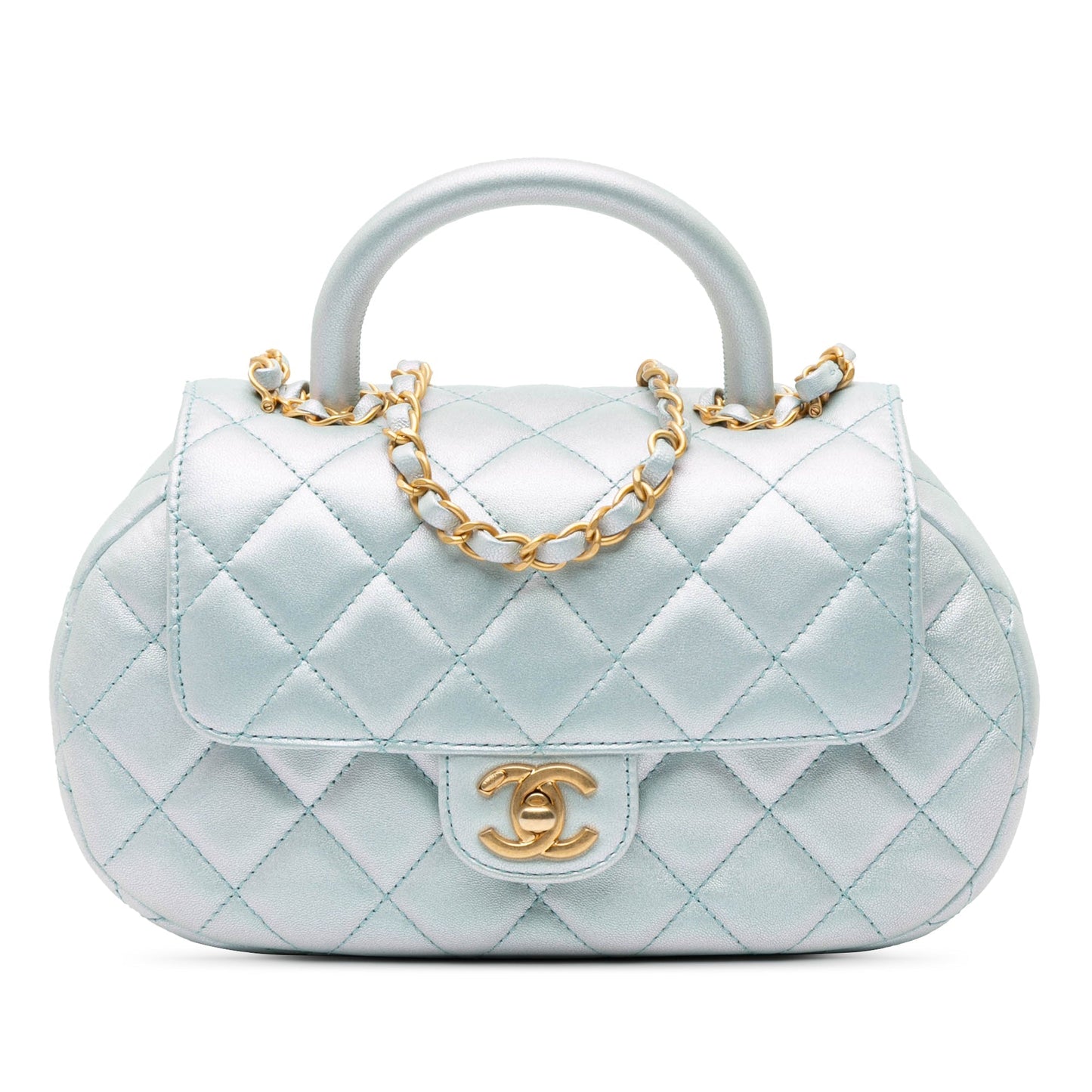 Blue Chanel CC Quilted Lambskin Top Handle Flap Satchel