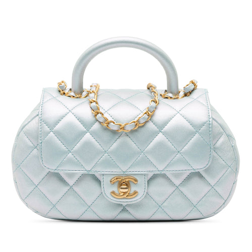 Blue Chanel CC Quilted Lambskin Top Handle Flap Satchel