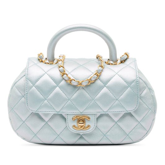 Blue Chanel CC Quilted Lambskin Top Handle Flap Satchel