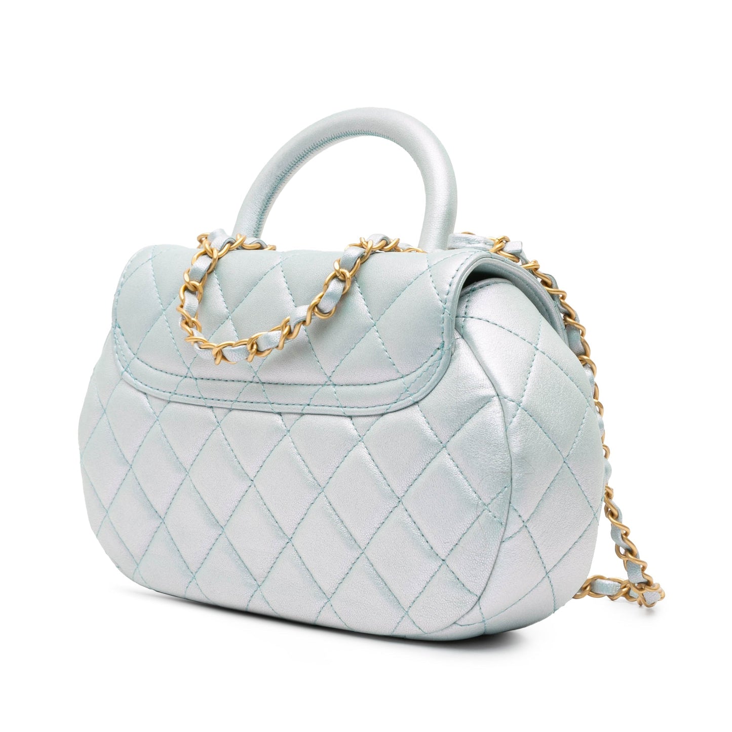 Blue Chanel CC Quilted Lambskin Top Handle Flap Satchel