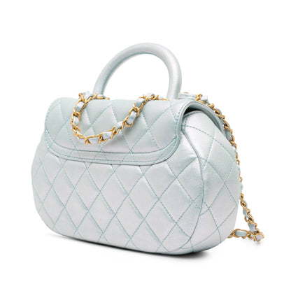 Blue Chanel CC Quilted Lambskin Top Handle Flap Satchel