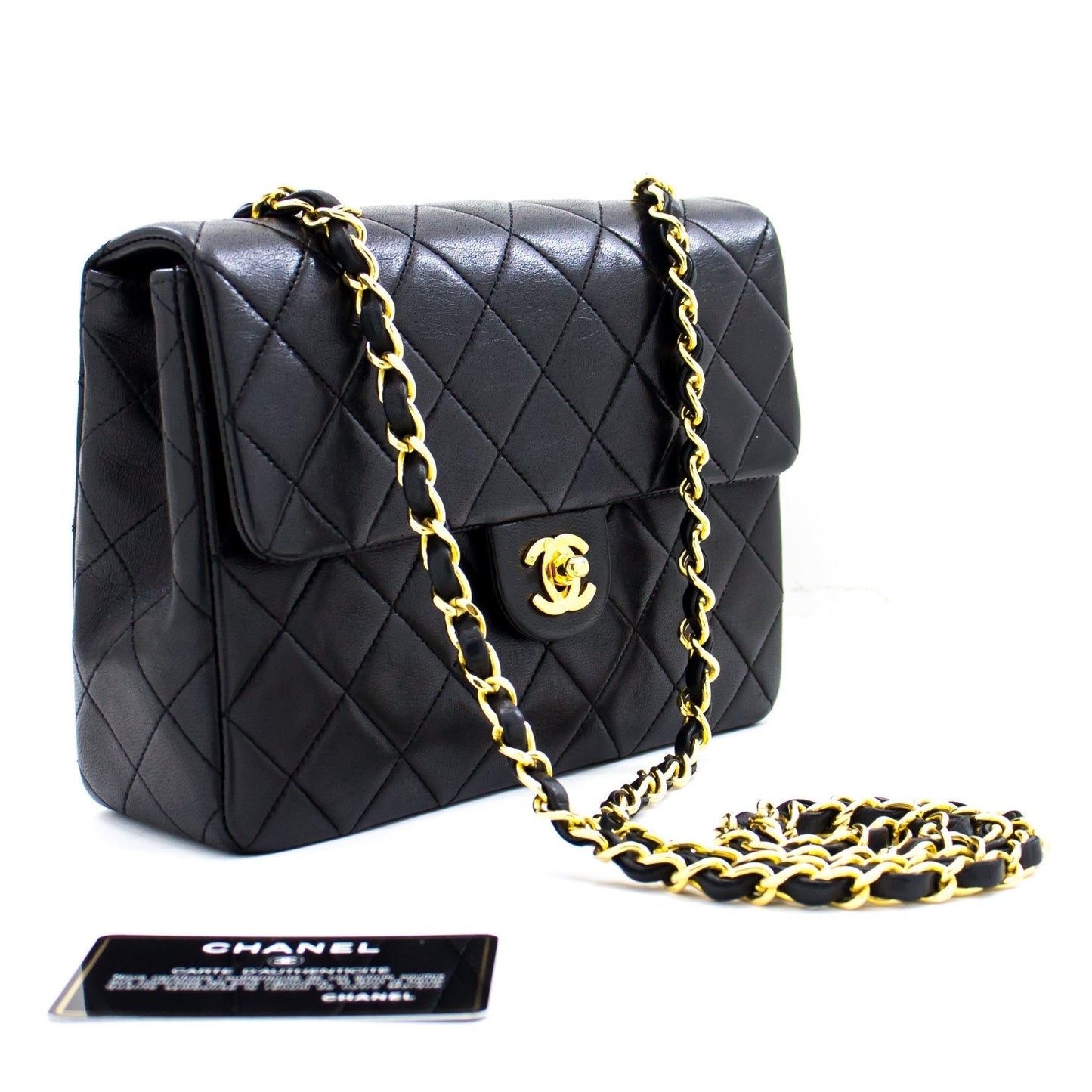 CHANEL Mini Square Small Chain Shoulder Bag Crossbody Black Quilt h30