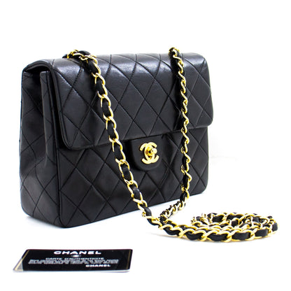 CHANEL Mini Square Small Chain Shoulder Bag Crossbody Black Quilt h30