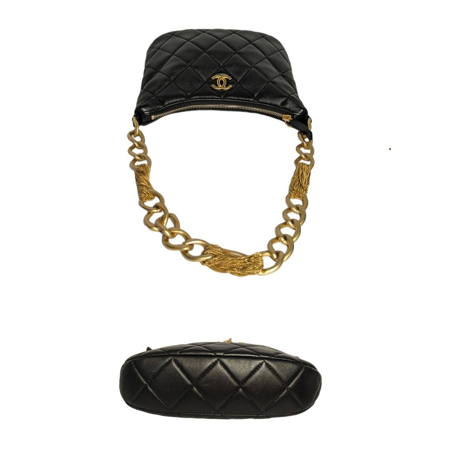 Chanel 23A Lambskin Quilted CC Chain Hobo Black