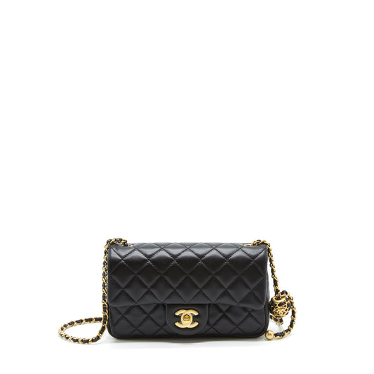 Chanel 22S Pearl Crush Mini Rectangular Flap Bag Lambskin Black GHW (Microchip)