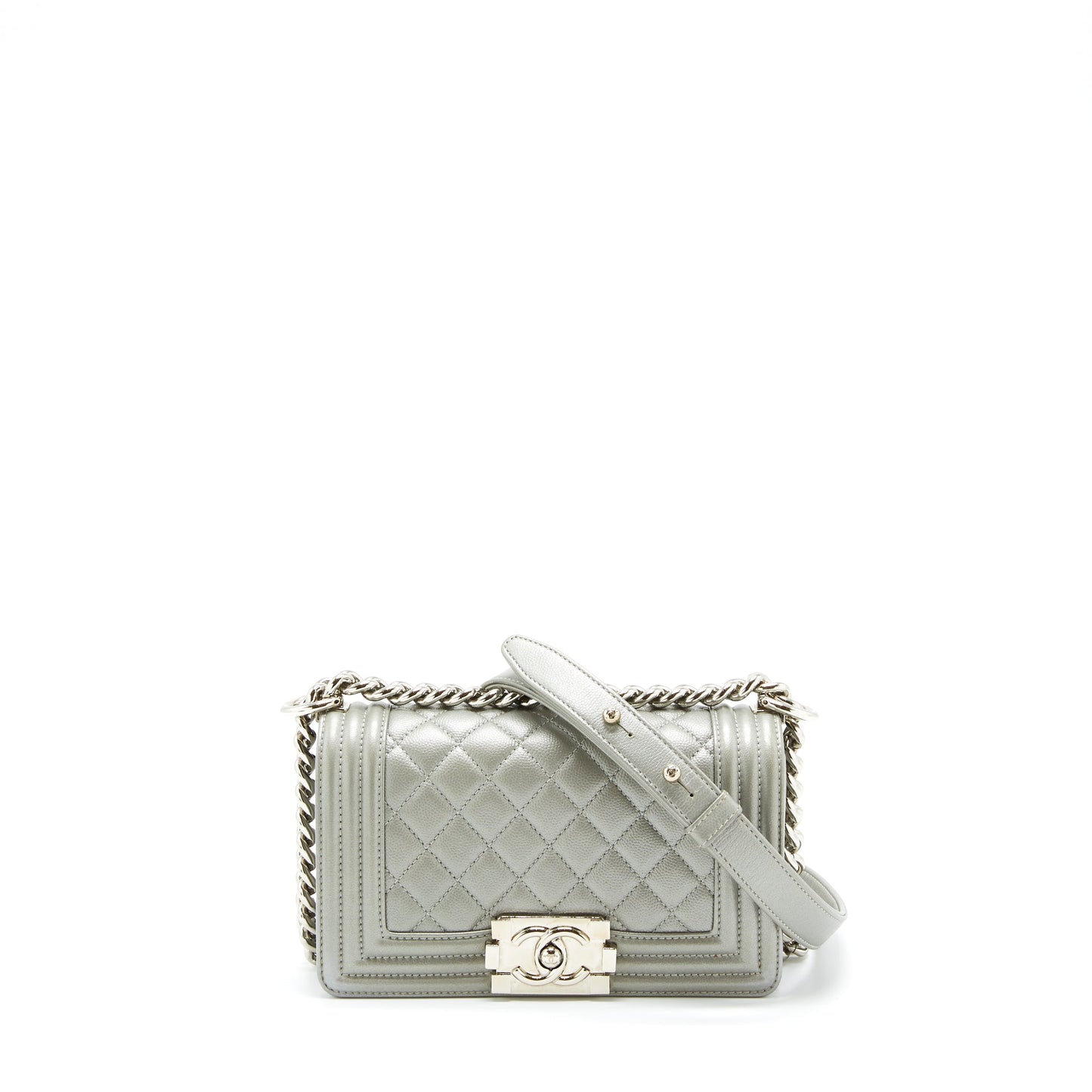 Chanel Small Boy bag Caviar Light Grey SHW